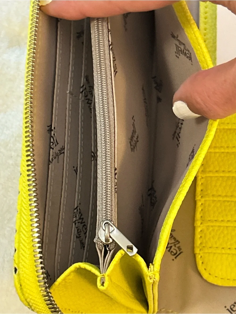 Thirty-One Jewell Zipper Wallet Neon Yellow Perforated Wristlet NWOT